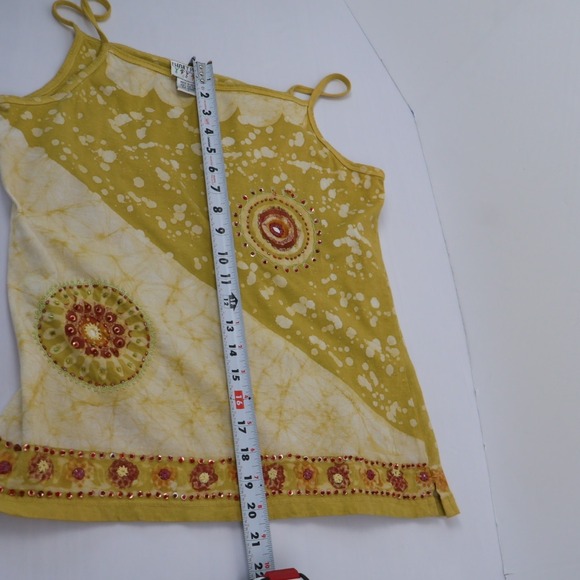 Funky People Yellow Batik Boho Beaded Sequin Camisole Tank Top Cotton Sz Large - Picture 10 of 10